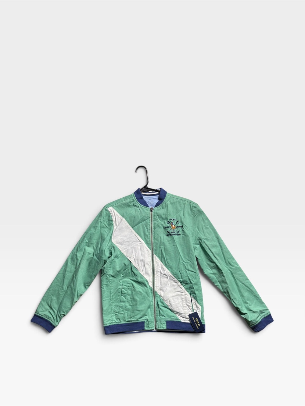 Polo Ralph Lauren Boys Reversible Bomber Jacket Green Blue Number 3 NWT Youth XL